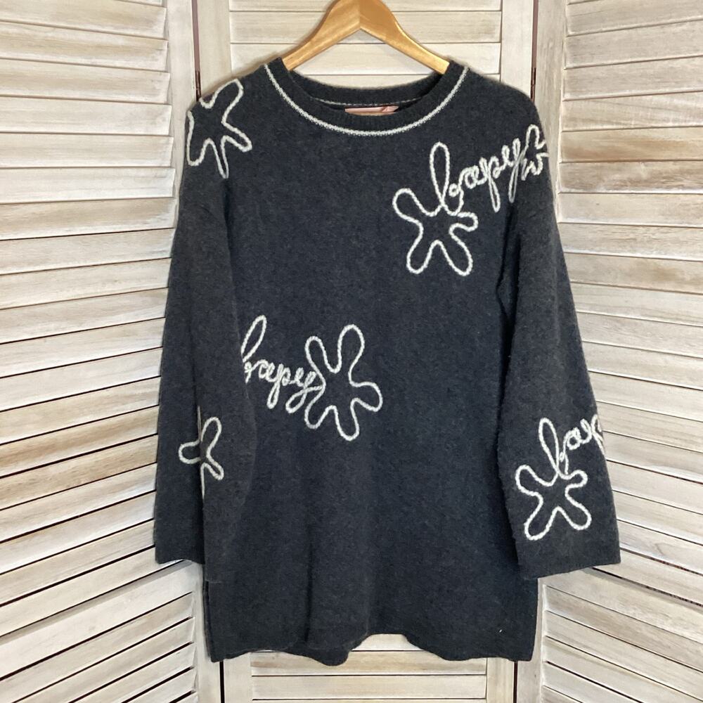 BAPY by A Bathing Ape Heavy Charcoal Wool Embroidered Tunic Sweater S